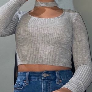 Gray Long Sleeve Crop Top